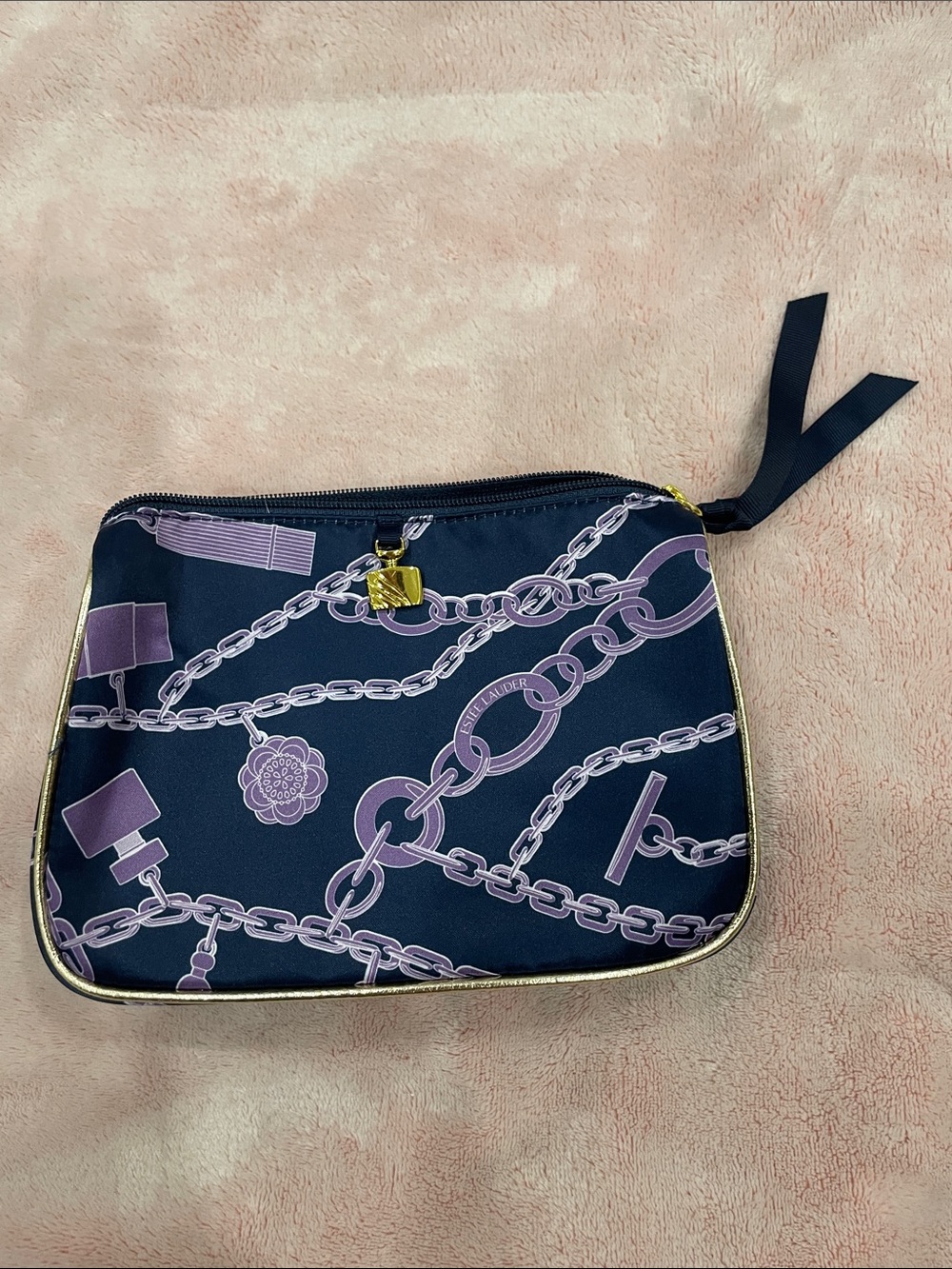 Estée Lauder Navy & Purple Special Edition Cosmetic Bag with Gold Charm